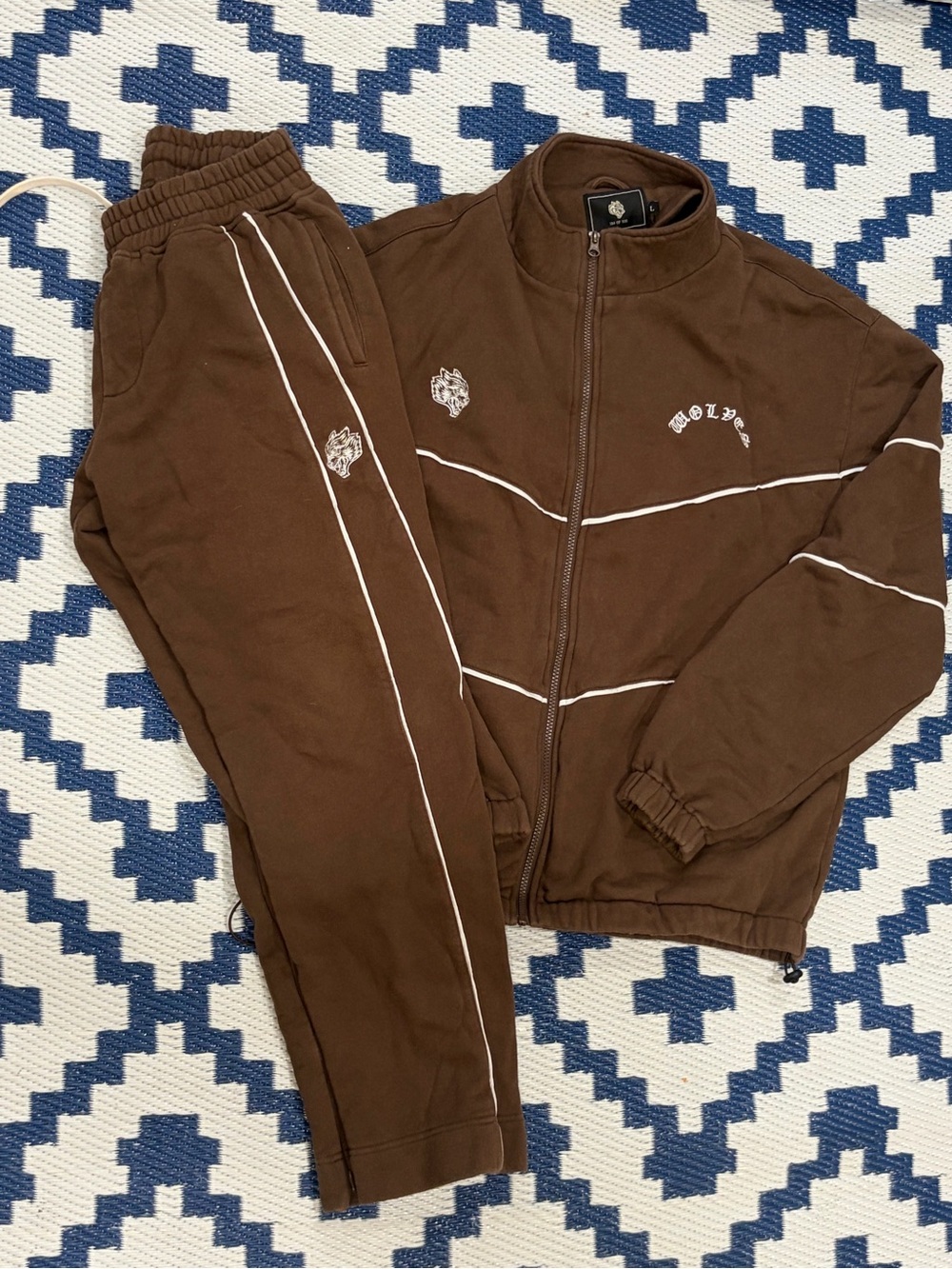 Darc Sport Wolves Tracksuit Set Jacket and Pants Brown Mens Size M/L